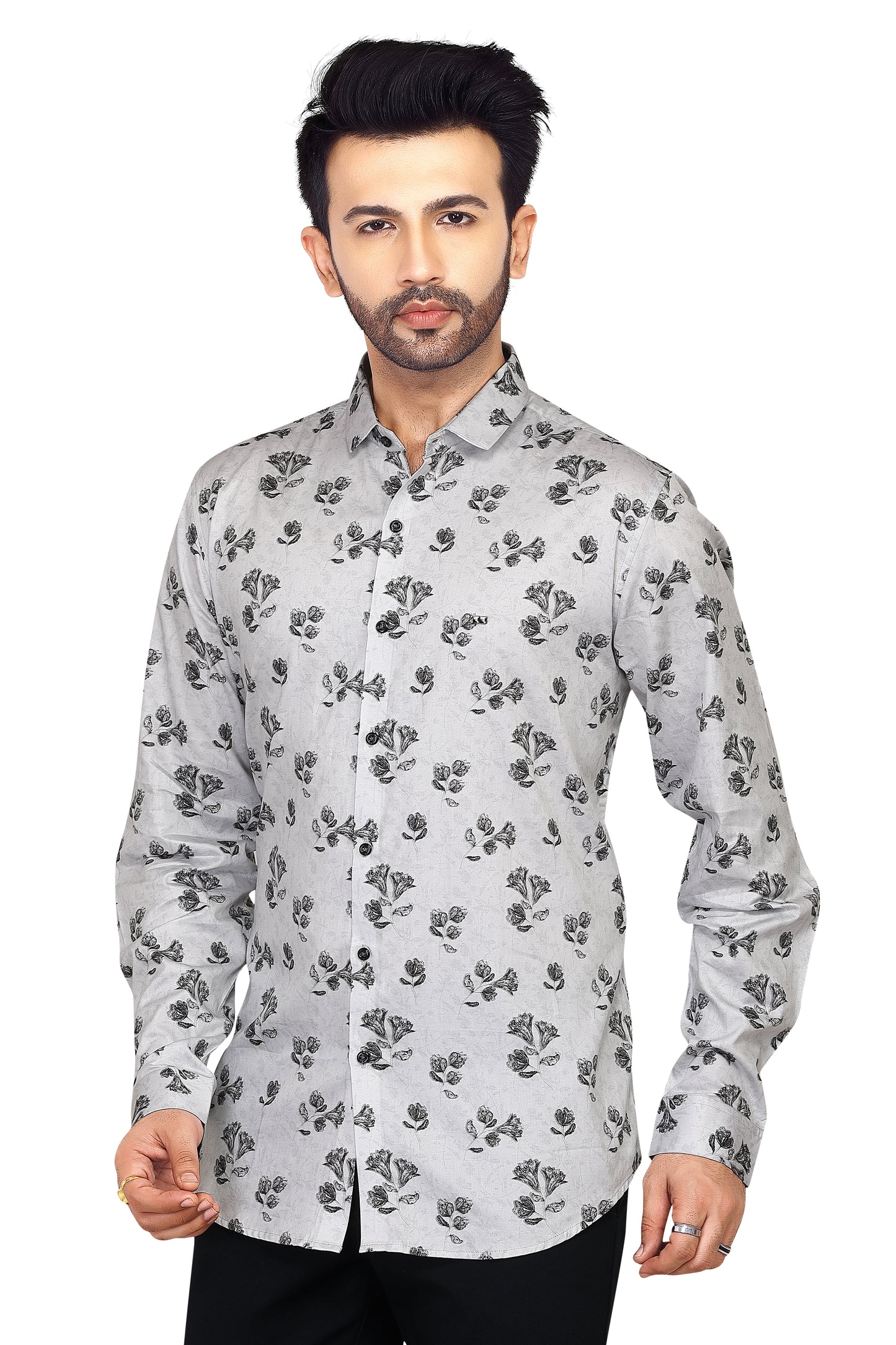 Light Grey Floral Print Shirt