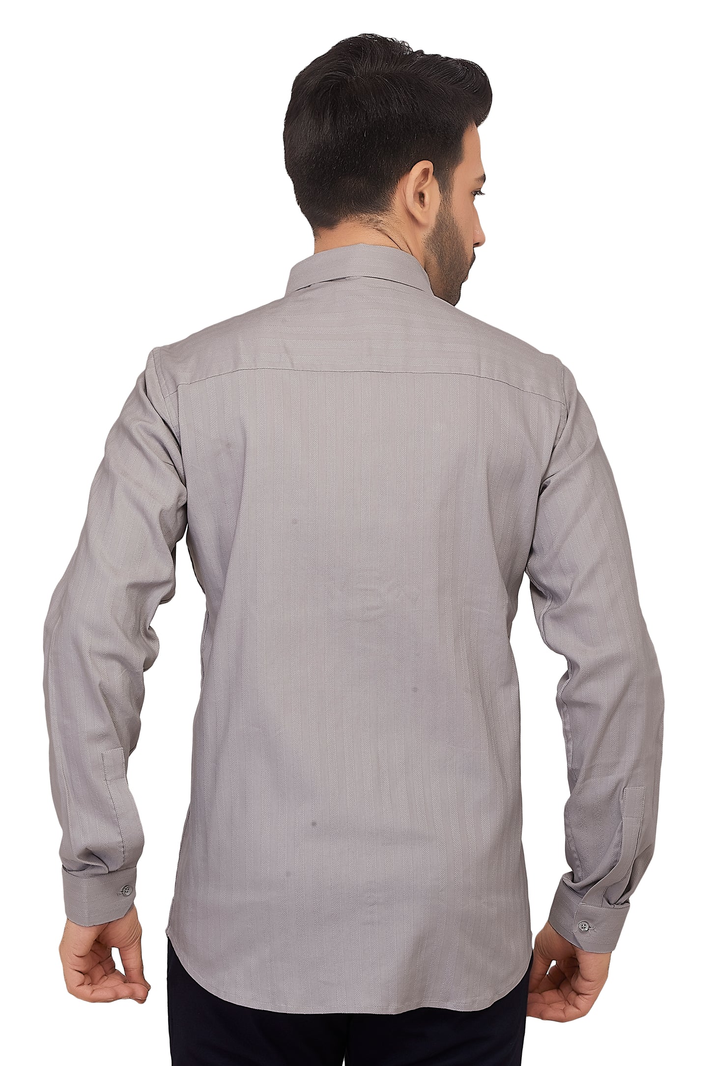 Grey Vertical Self Stripes Shirt