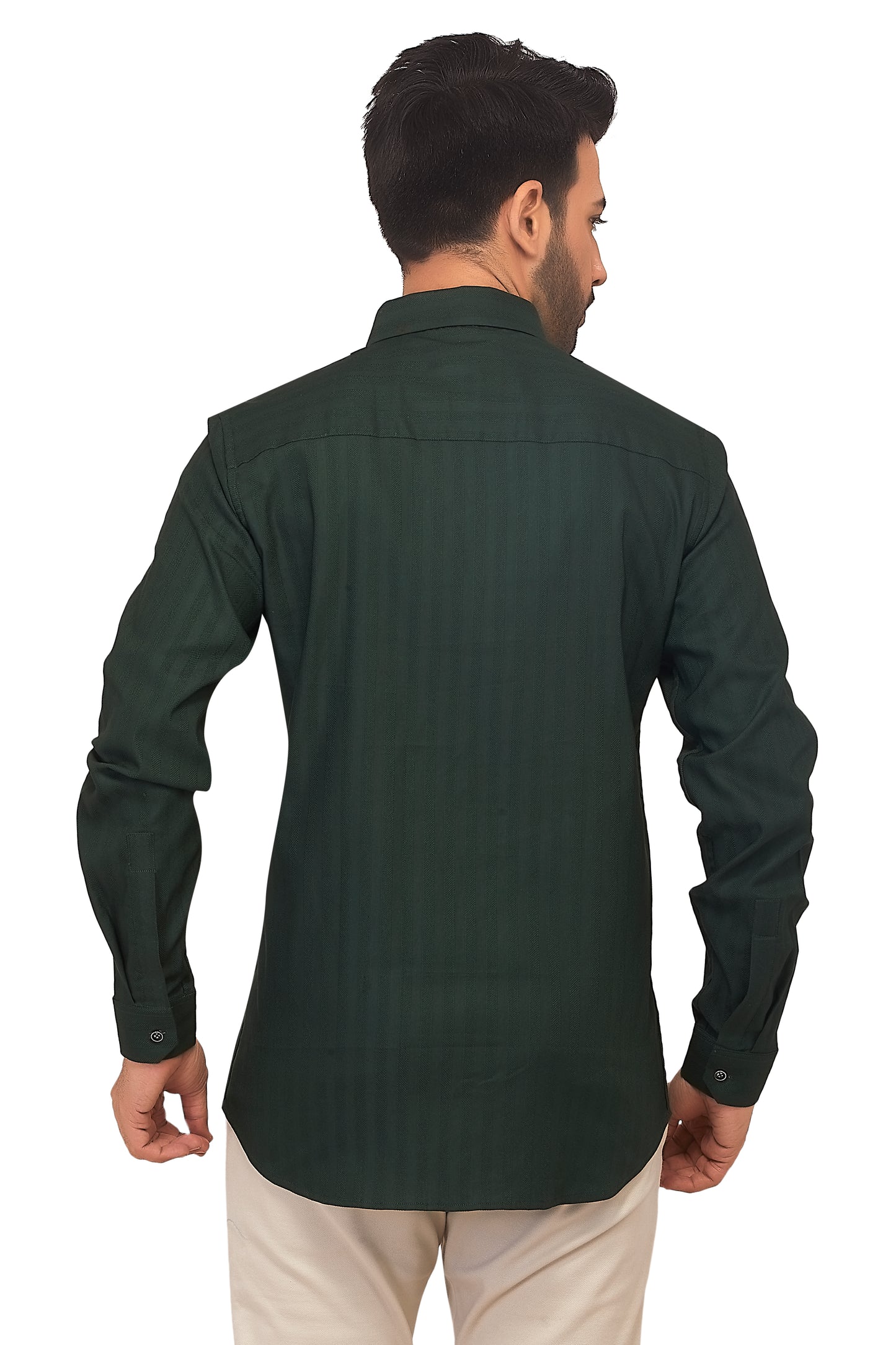 Olive Vertical Self Stripes Shirt